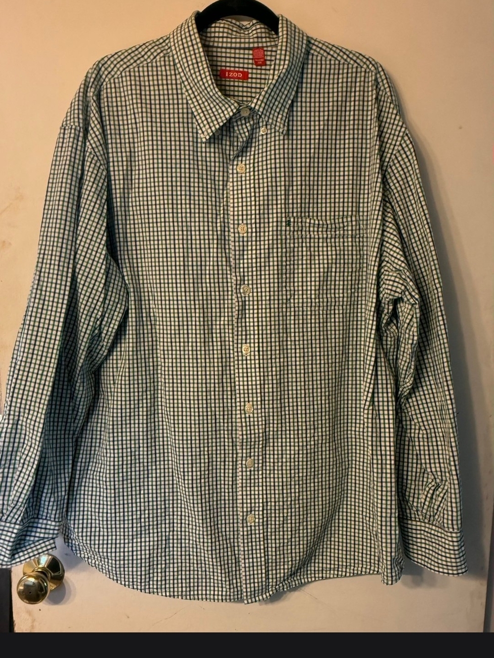 Izod Men's Blue and White Check Button-Down Shirt